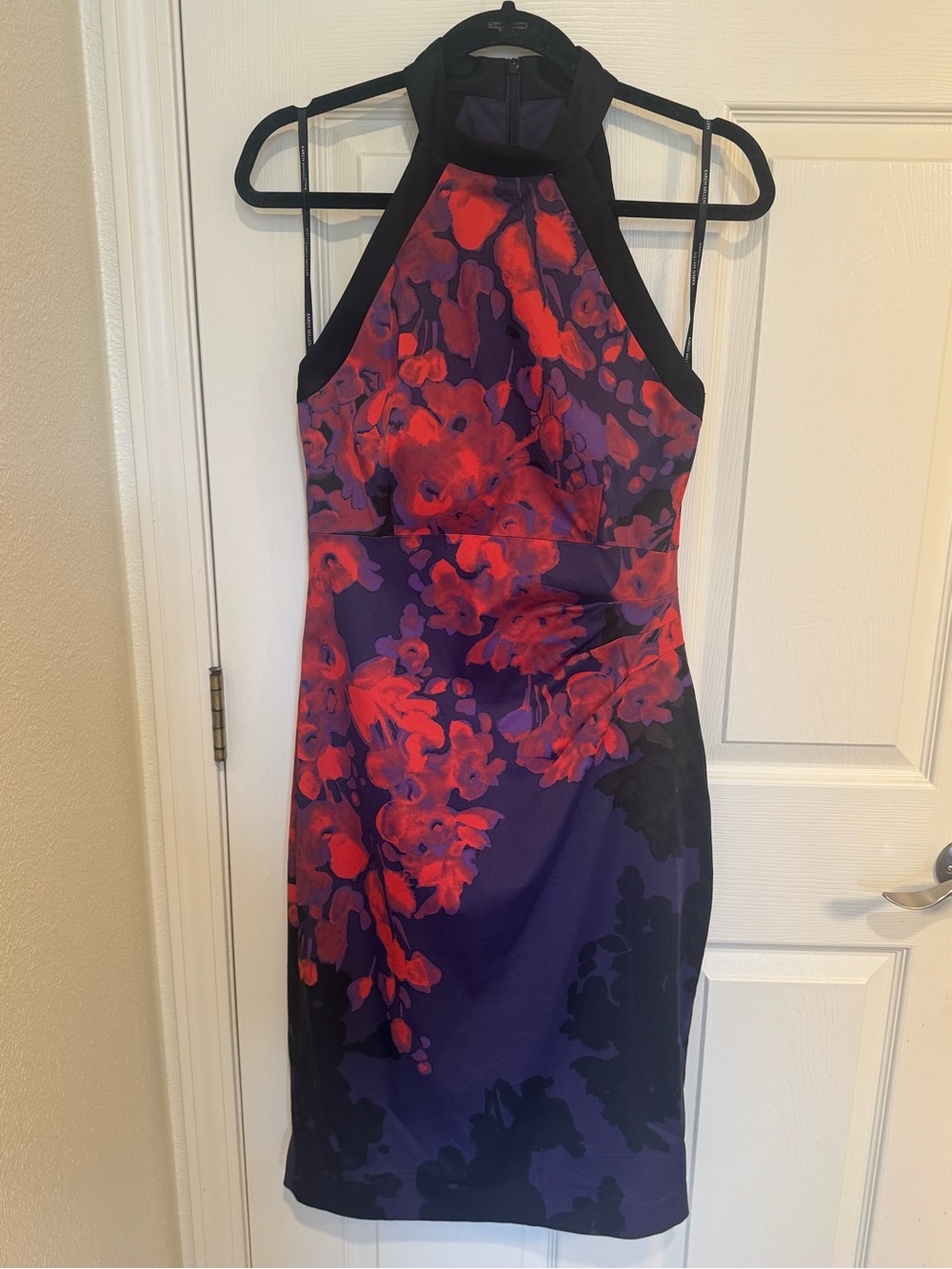 Karen Millen One-Shoulder Floral Sheath Dress in Purple & Red